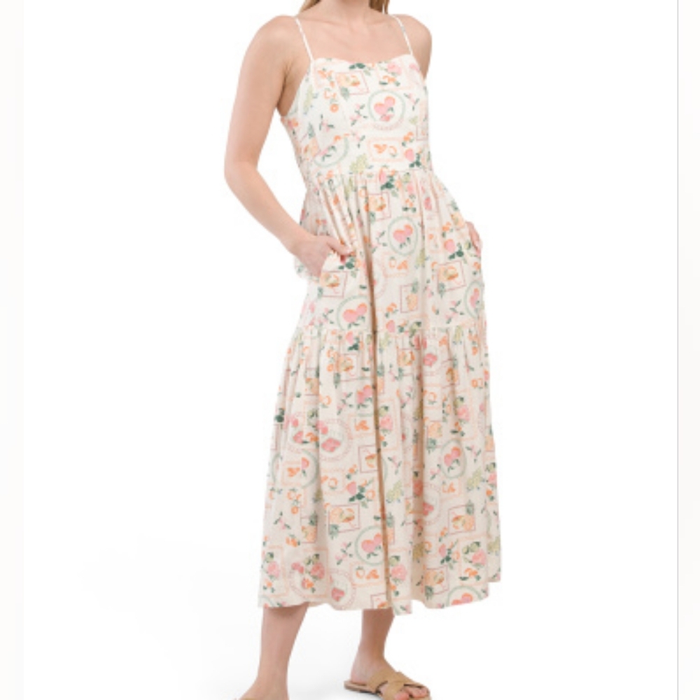 NWT - Linen Blend Cynthia Rowley Smocked Back Midi Dress - Size XL